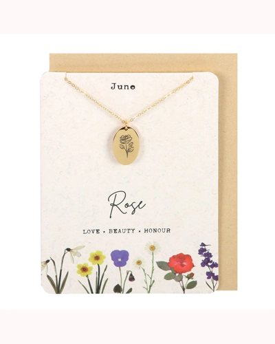 June Rose Birth Flower Necklace Card June Rose Birth Flower Necklace Card