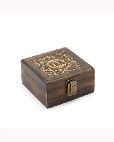 Mango Carved Tea Box (4 compartments)- 15x15x8cm Mango Carved Tea Box (4 compartments)- 15x15x8cm