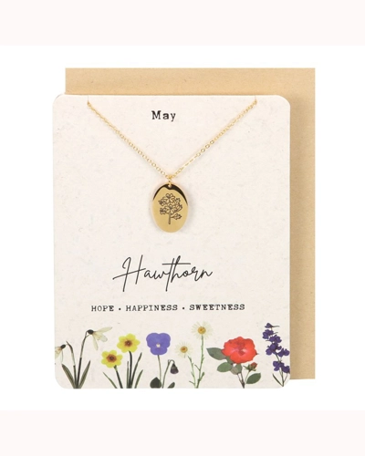 May Hawthorn Birth Flower Necklace Card May Hawthorn Birth Flower Necklace Card