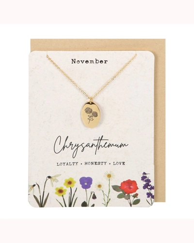 November Chrysanthemum Birth Flower Necklace Card November Chrysanthemum Birth Flower Necklace Card