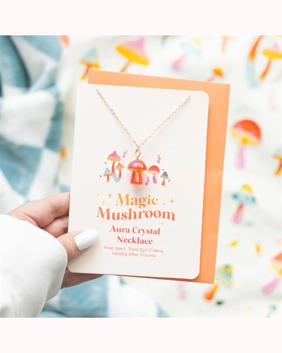 Orange Aura Crystal Mushroom Necklace Greeting Card Orange Aura Crystal Mushroom Necklace Greeting Card