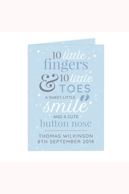 Personalised '10 Little Fingers' Blue Baby Card