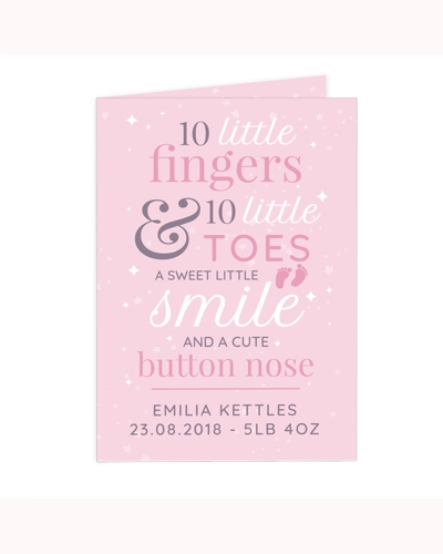 Personalised '10 Little Fingers' Pink Baby Card