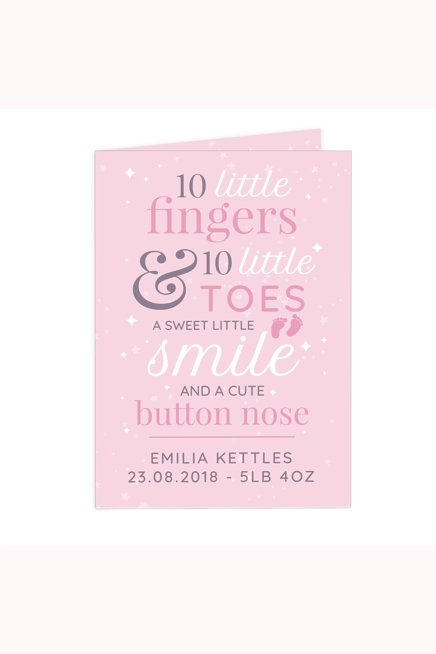 Personalised '10 Little Fingers' Pink Baby Card
