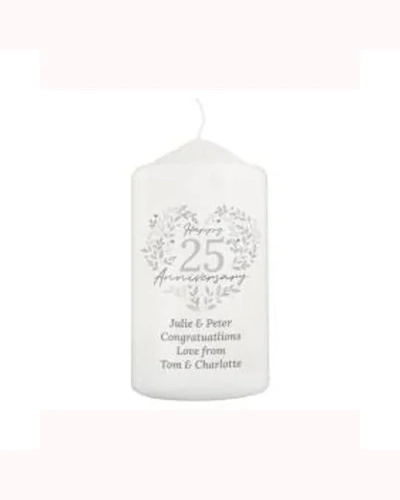 Personalised 25th Silver Wedding Anniversary Pillar Candle