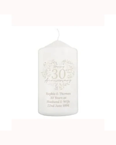 Personalised 30th Pearl Wedding Anniversary Pillar Candle