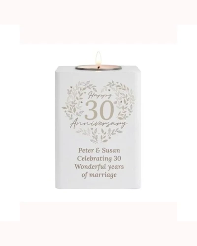Personalised 30th Pearl Wedding Anniversary Wooden Tea Light Holder