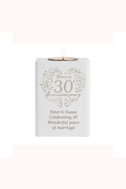 Personalised 30th Pearl Wedding Anniversary Wooden Tea Light Holder