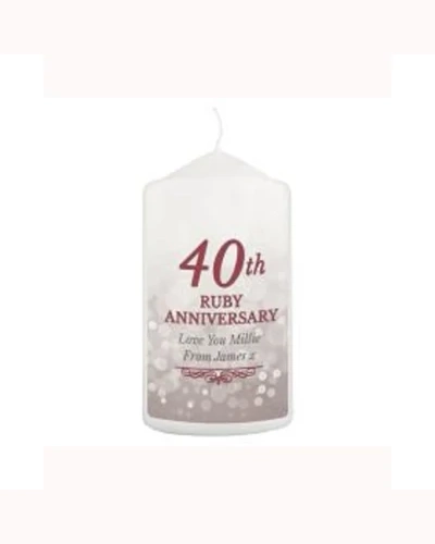 Personalised 40th Ruby Anniversary Pillar Candle