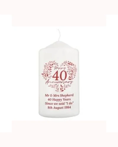 Personalised 40th Ruby Wedding Anniversary Pillar Candle