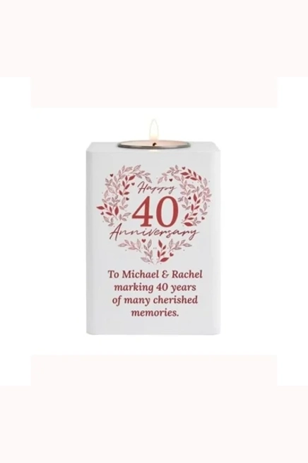 Personalised 40th Ruby Wedding Anniversary Wooden Tea Light Holder