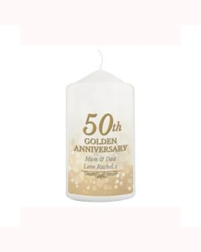 Personalised 50th Golden Anniversary Pillar Candle