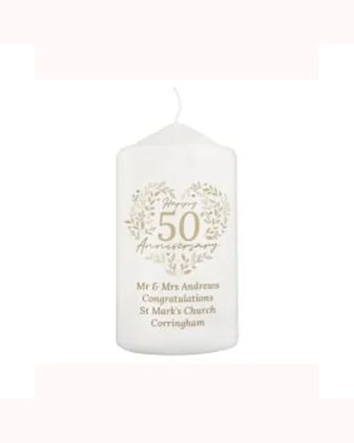 Personalised 50th Golden Wedding Anniversary Pillar Candle
