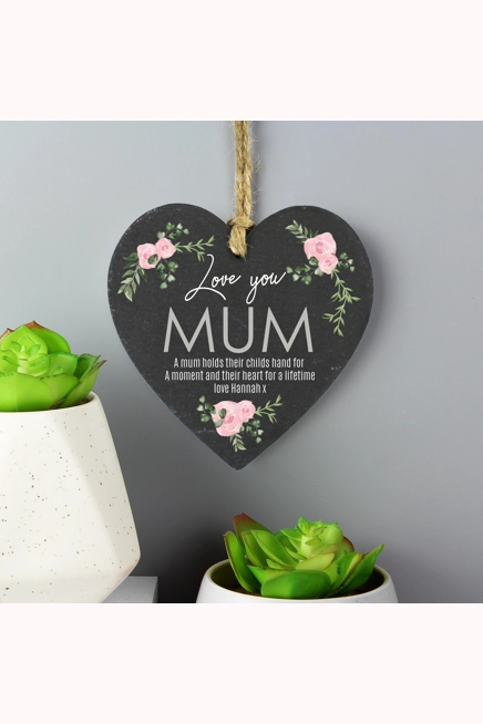 Personalised Abstract Rose Printed Slate Heart D..