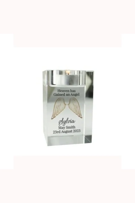 Personalised Angel Wings Memorial Glass Tealight Holder