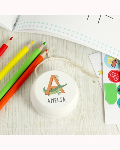 Personalised Animal Alphabet White Wooden Yoyo