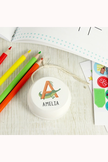 Personalised Animal Alphabet White Wooden Yoyo