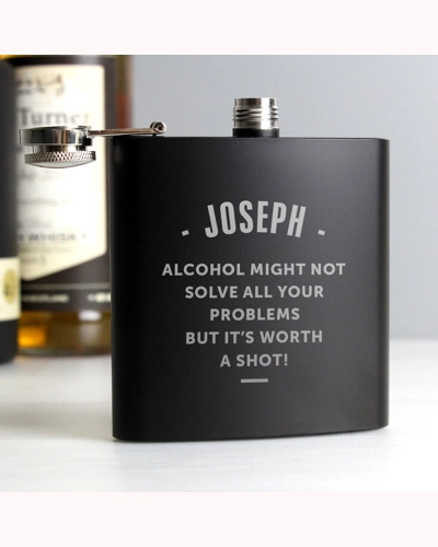Personalised Any Message Black Hip Flask