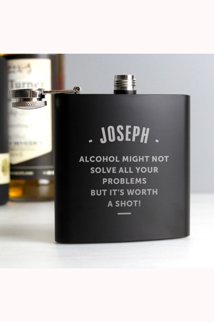 Personalised Any Message Black Hip Flask