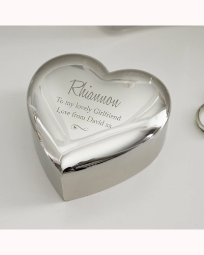 Personalised Any Message Swirls & Hearts Heart Trinket Box