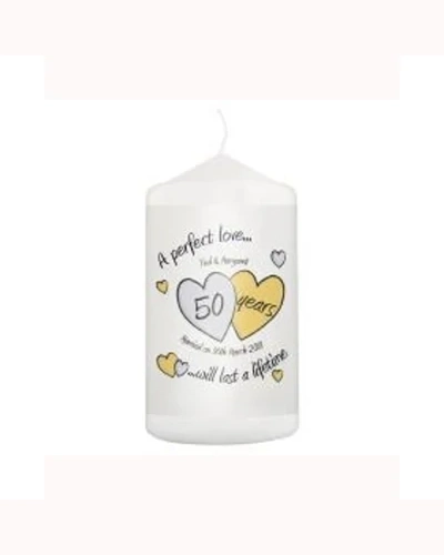 Personalised A Perfect Love Golden Anniversary Pillar Candle