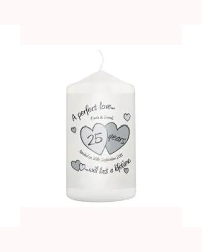 Personalised A Perfect Love Silver Anniversary Pillar Candle