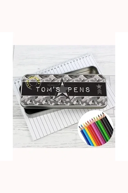 Personalised Army Camo Pencil Tin with Pencil Crayons