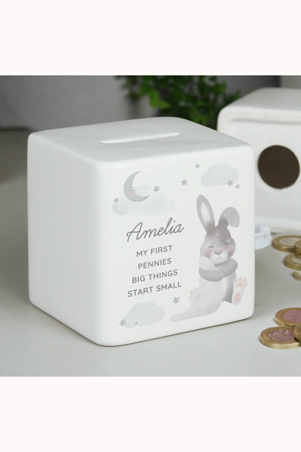 Personalised Baby Bunny Ceramic Square Money Box