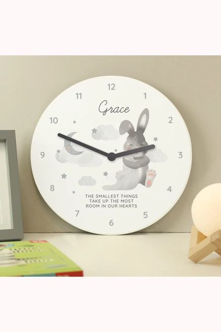 Personalised Baby Bunny White Wooden Clock