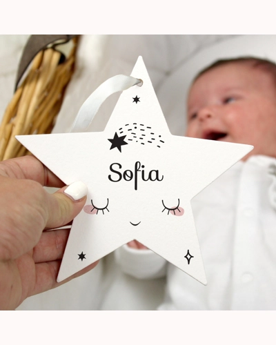 Personalised Baby Moon Wooden Star Decoration