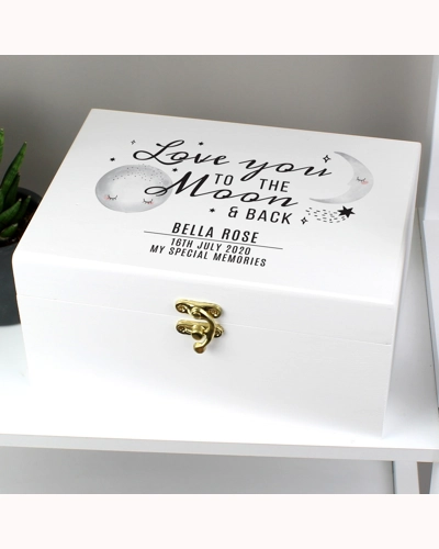 Personalised Baby To The Moon and Back White Wooden Keepsake Box