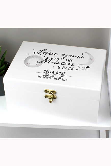 Personalised Baby To The Moon and Back White Wooden Keepsake Box