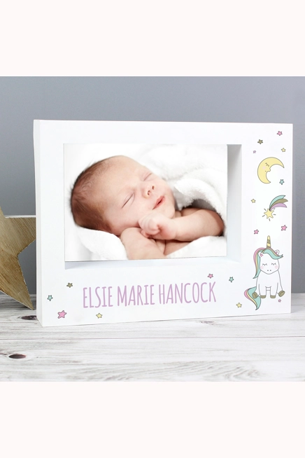 Personalised Baby Unicorn 5x7 Landscape Box Photo Frame