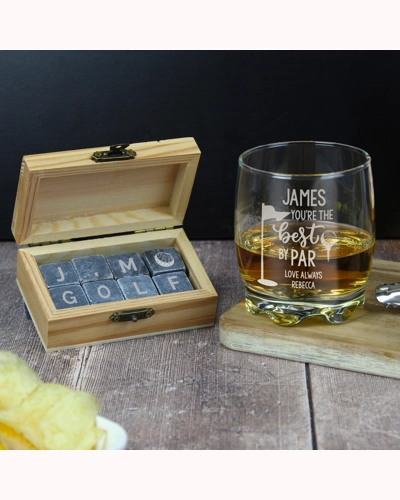 Personalised Best By Par Glass & Whisky Stones