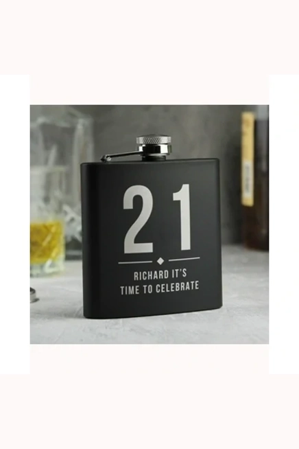 Personalised Big Numbers Black Hip Flask