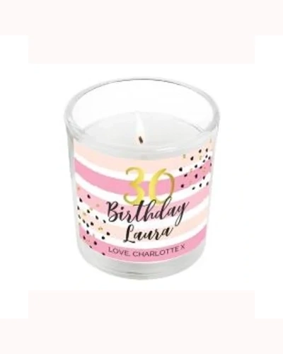 Personalised Birthday Gold and Pink Stripe Scented Jar Candle