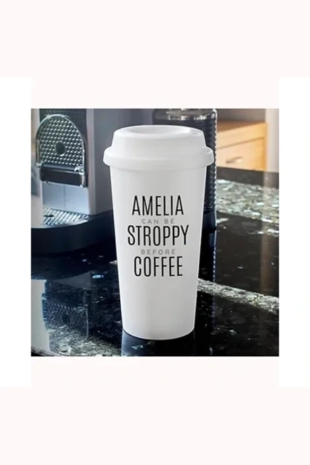 Personalised Black Text Slogan Insulated Eco Travel Cup