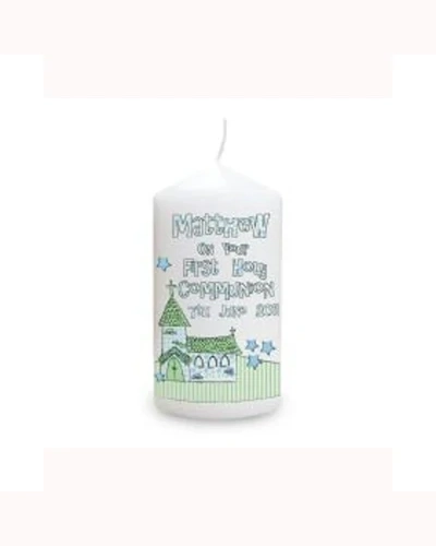 Personalised Blue 1st Holy Communion Pillar Candle
