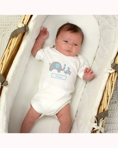 Personalised Blue Elephant 0-3 Months Baby Vest