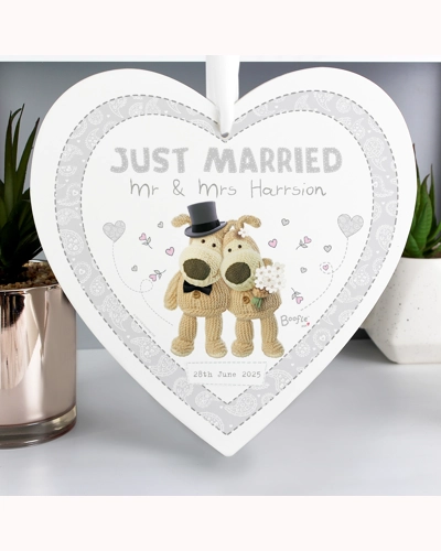 Personalised Boofle Wedding Large Wooden Heart Decoration
