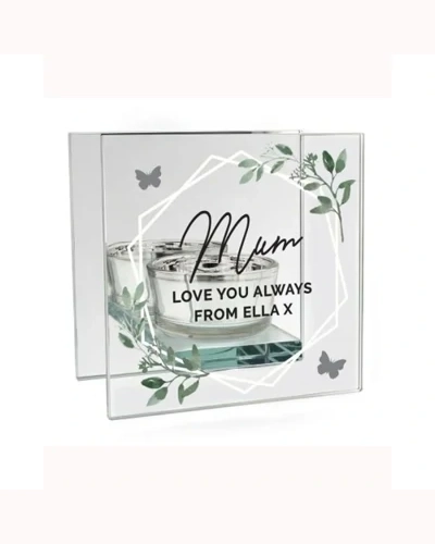 Personalised Botanical Mirrored Glass Tea Light Candle Holder