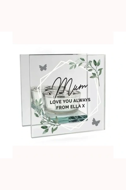 Personalised Botanical Mirrored Glass Tea Light Candle Holder