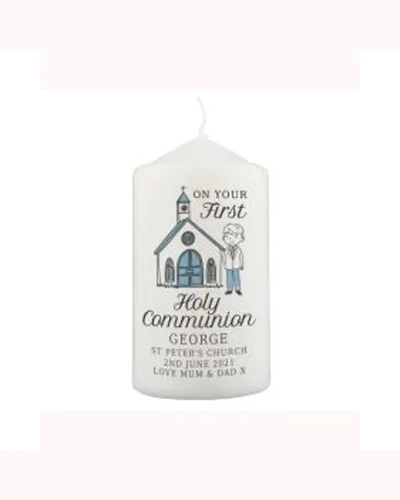 Personalised Boys First Holy Communion Pillar Candle