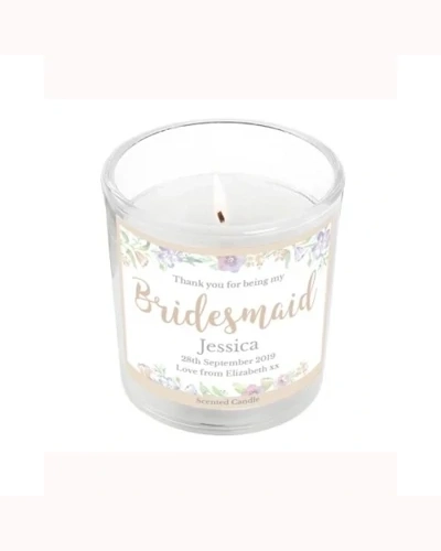 Personalised Bridesmaid Floral Watercolour Wedding Jar Candle