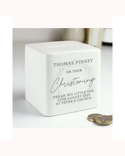 Personalised Christening Ceramic Square Money Box
