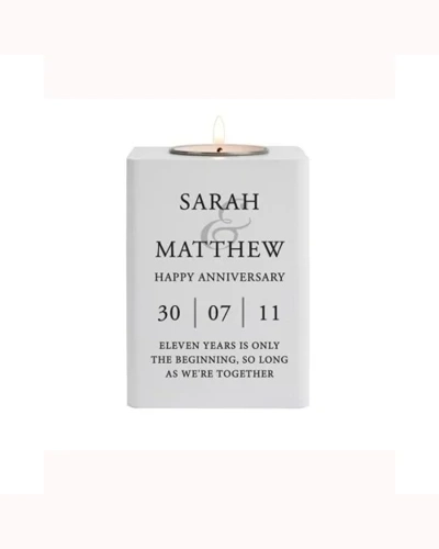 Personalised Couples White Wooden Tea Light Holder