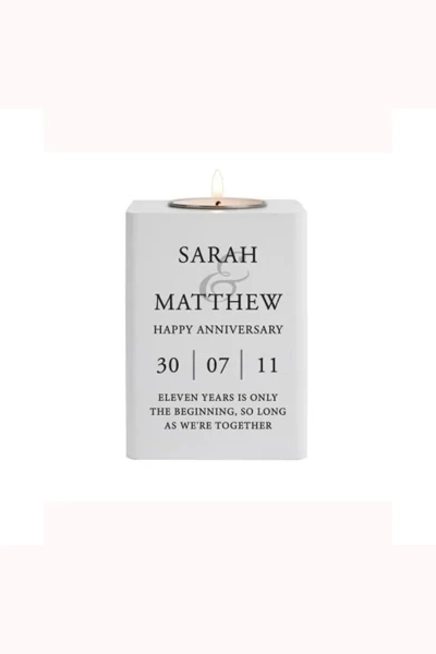Personalised Couples White Wooden Tea Light Holder