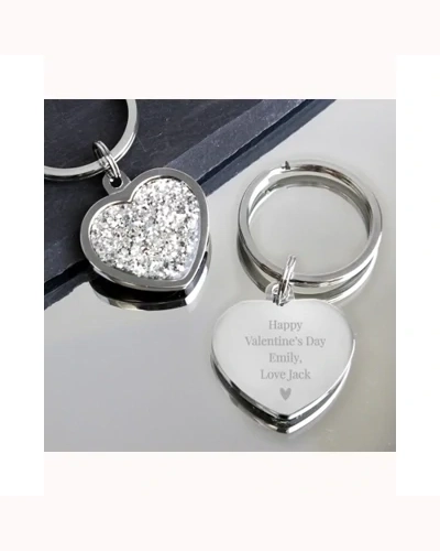 Personalised Diamante Heart Keyring
