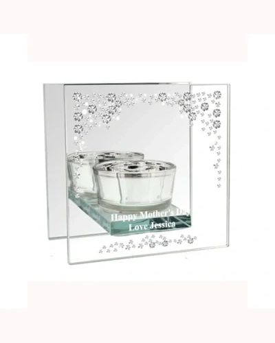 Personalised Diamante Mirrored Glass Tea Light Candle Holder