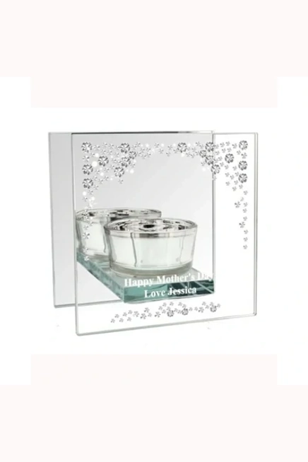 Personalised Diamante Mirrored Glass Tea Light Candle Holder
